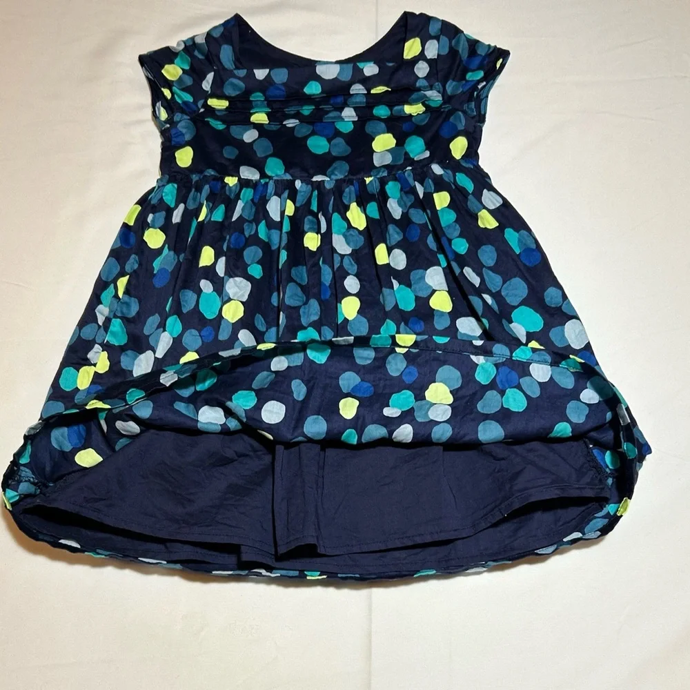 Gymboree Girls 2T Navy Blue Yellow Dot Short Sleeve Lined Cotton Dress